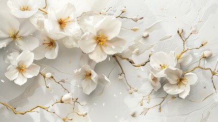 Exquisite Golden and White Floral Digital Art Collection with Detailed Texture and Luxurious Appeal