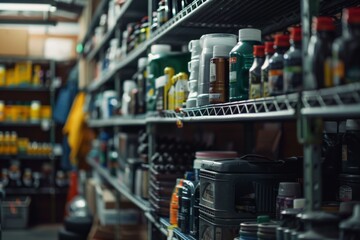 Naklejka premium Close up of shelves in auto parts store