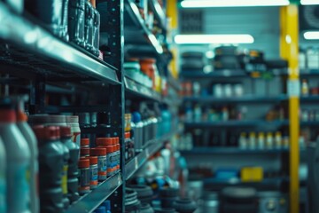 Close up of shelves in auto parts store