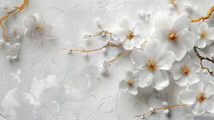 Exquisite Golden and White Floral Digital Art Collection with Detailed Texture and Luxurious Appeal