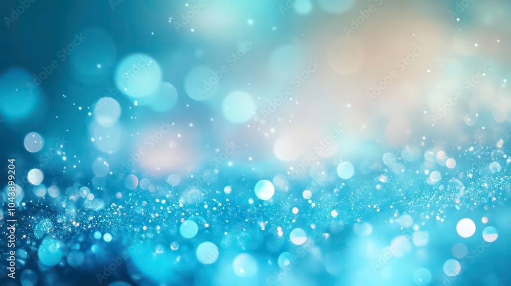 Poster abstract blue and white bokeh background with glowing light.