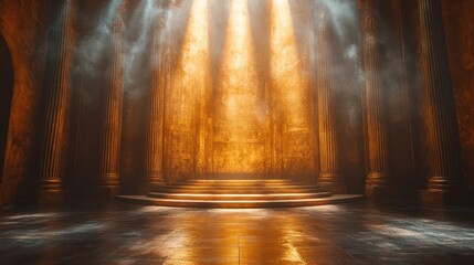 luxurious empty stage with a grand gold background illuminated with shiny lights creating an elegant and opulent atmosphere for presentations or events