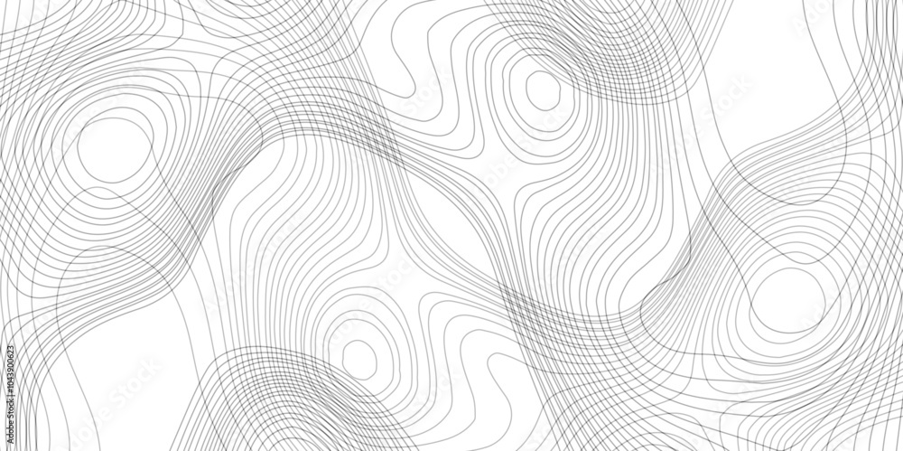 Poster black and white contours topography stylized wavy concentric pattern height lines map, seamless topo