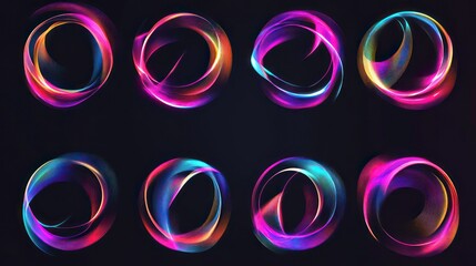 Set of 8 abstract, colorful, glowing circles. Perfect for backgrounds, overlays and other creative projects.