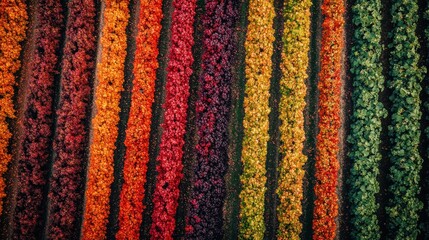 Obraz premium Aerial View of Colorful Rows of Plants