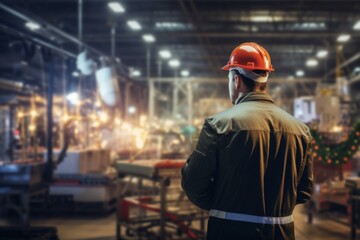 Rear view of a quality assurance technician working in a factory
