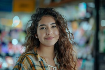 Obraz premium Young adult Hispanic female retail sales associate