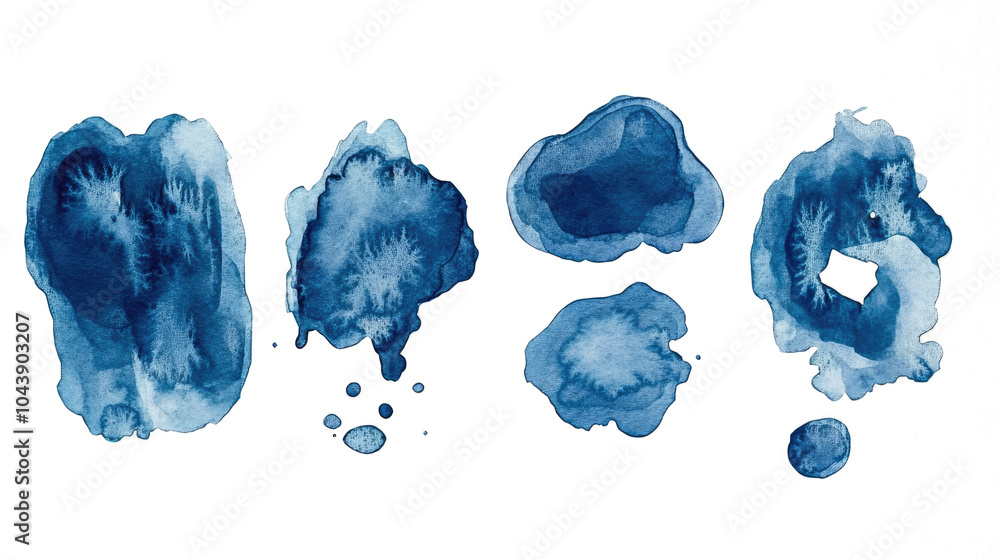 Poster set of blue watercolor elements isolated on a transparent background generative ai