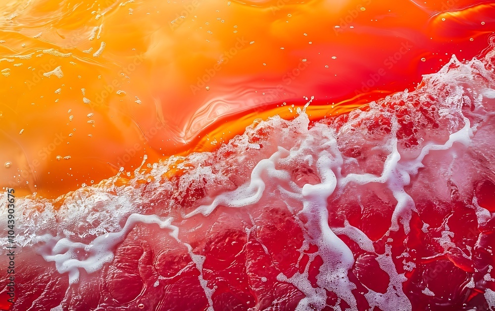 Poster abstract background of colored water with splashes and bubbles, macro