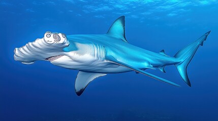 Fototapeta premium A surreal shark with a hammerhead and cartoonish eyes.