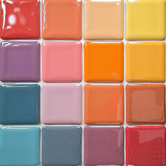 Fototapeta premium Colorful glossy tiles arranged in a grid with various vibrant hues