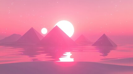 Fototapeta premium Pink Sunset with Pyramids and Water