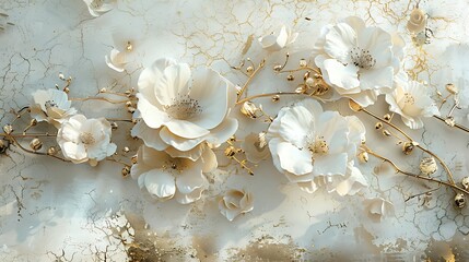 Exquisite Golden and White Floral Digital Art Collection with Detailed Texture and Luxurious Appeal