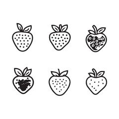 Strawberries In cartoon, hand-drawn flat style. image for social media, websites and UI. Isolated 2D vector design in logo, icon, sketch style, simple line vector, single color. AI Generative Art.