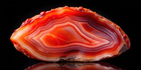 Red agate mineral with depth of field on black background