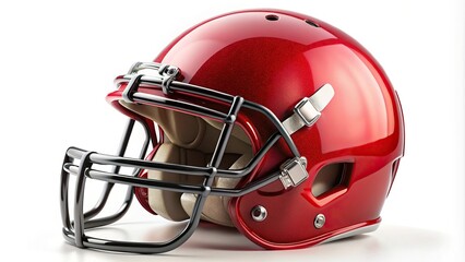 Fototapeta premium Red American football helmet isolated on a white background with detailed clipping path Macro