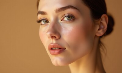 Naklejka premium Portrait young woman flawless skin natural makeup face