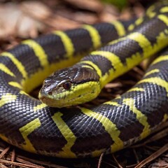 Obraz premium extreme macro shot of a snake coiled body, with a single scale in sharp focus, while the surrounding coils and the background gradually fade into a soft blur, emphasizing the snake's intricate form