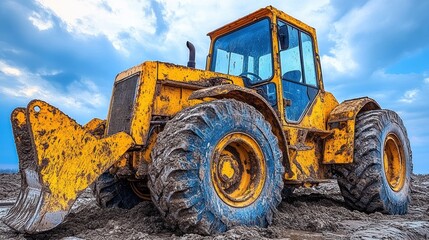 A yellow construction vehicle on a muddy site.