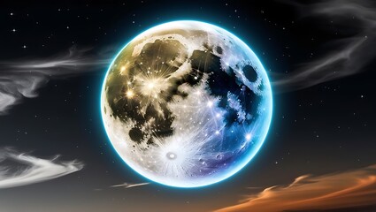 Obraz premium Serene moon wallpaper showcasing glowing stars and tranquil night landscapes