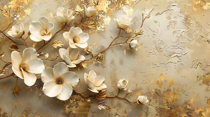 Exquisite Golden and White Floral Digital Art Collection with Detailed Texture and Luxurious Appeal