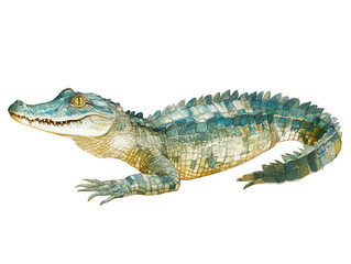 Fototapeta premium Illustration of a detailed crocodile with vibrant scales and intense eyes.