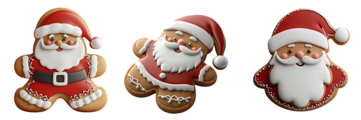 Festive gingerbread cookie shaped like Santa Claus on Transparent Background
 