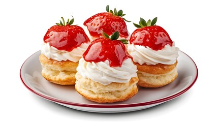 Delicious strawberry shortcakes with whipped cream on plate