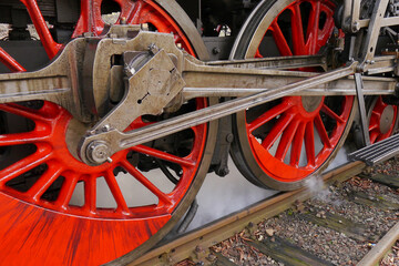 Red wheels steam locomotive fantastic historical machine