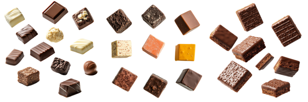chocolate cookies in mid-air display on a Transparent Background