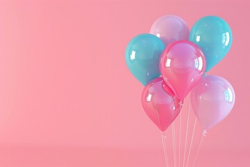 Pink balloons on pastel pink background. 3D rendering illustration.