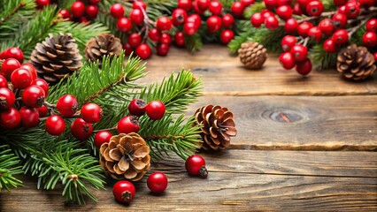 Red berries and fir cones background perfect for the holiday season