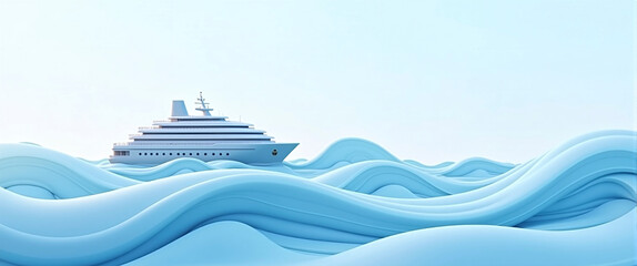 Graphic illustration of a passenger ship or cruise ship traveling to vacation destinations on the world's oceans, ocean tourism and cruises