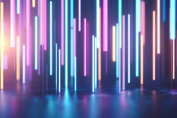 Dynamic glowing neon lines in pink, blue, and purple. Futuristic abstract light effect