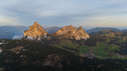 View on the Kleiner and Grosser Mythen - Swiss Schwyz Alps in Switzerland