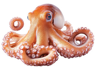 Vibrant octopus with curled tentacles against a white background.
