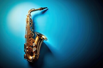 Naklejka premium Saxophone with blue background and copy space