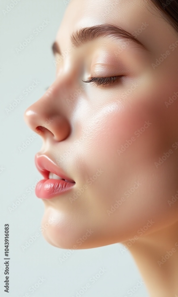 Wall mural Close up profile flawless skin dewy complexion rosy