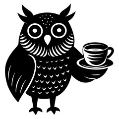 an owl serving coffee with latte art.