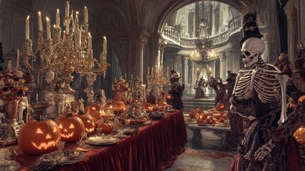 Fototapeta premium Spooky Halloween Dinner Party in an Old Mansion