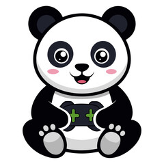 a panda holding a game controller intensely focuse