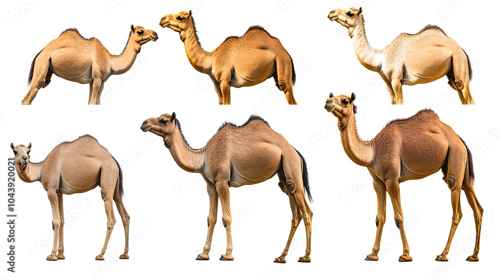 Aufkleber set of camels in various poses against a transparent background generative ai