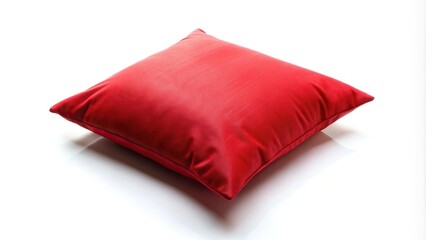 red cushion on white background isolated wide-angle