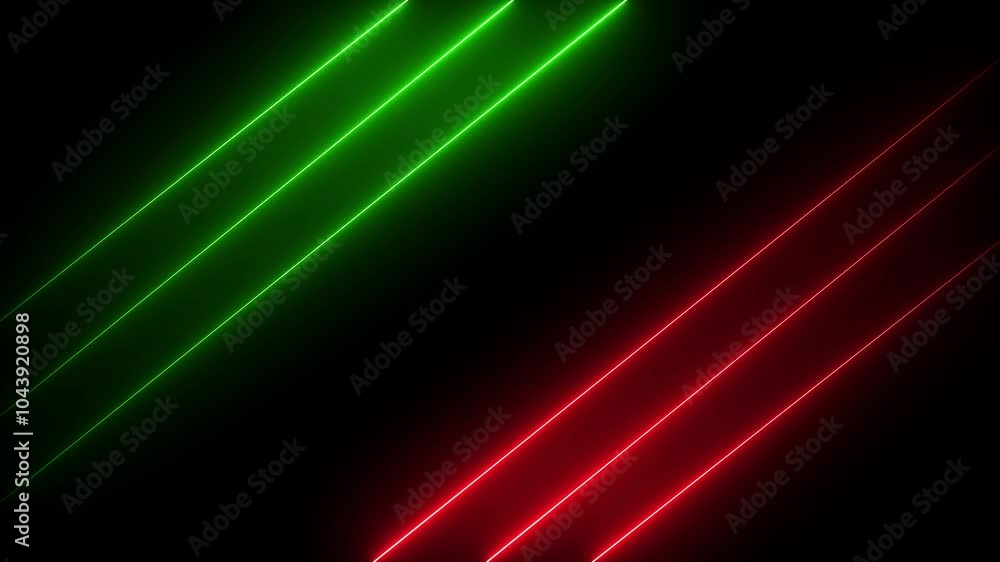 Poster abstract green and red color neon light animated on a dark background. abstraction neon lines moving