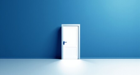 Political debate in blue and white with sharp contrasts, open doors, and passports, symbolizing open and accessible discussions. Texture overlays enhance spatial depth.