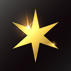 Obraz premium Golden star with six rays and glare of light