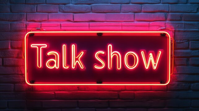 Neon Talk Show Sign: A vibrant red neon sign illuminates the words "Talk Show" against a backdrop of a brick wall, creating a captivating and atmospheric setting.  