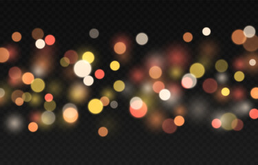 Vector glowing bokeh PNG. Glowing dust sparkles or bokeh, overlay texture. Golden bokeh for Christmas or New Year design.