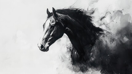 Ink wash painting of horse against white background