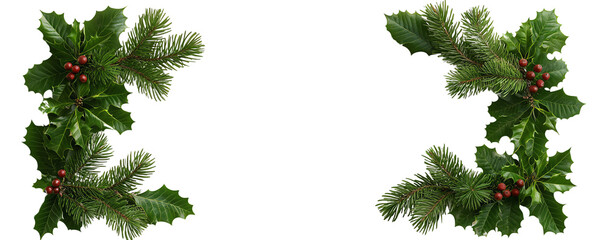 Holly leaves and berries on a white isolated background. transparent background